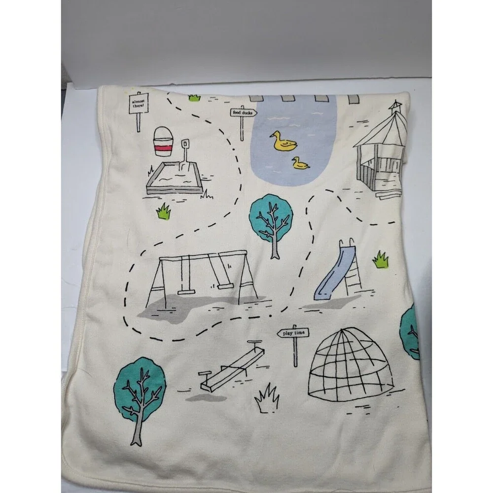 Baby Gap White Let's Go on a Picnic Dog Park Cotton Blanket Security 2016 30x34